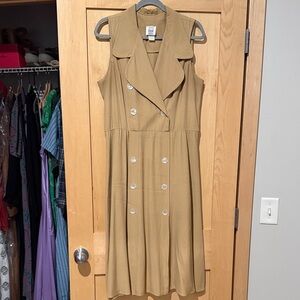 Sleeveless Vintage Tan Double-Breasted Dress